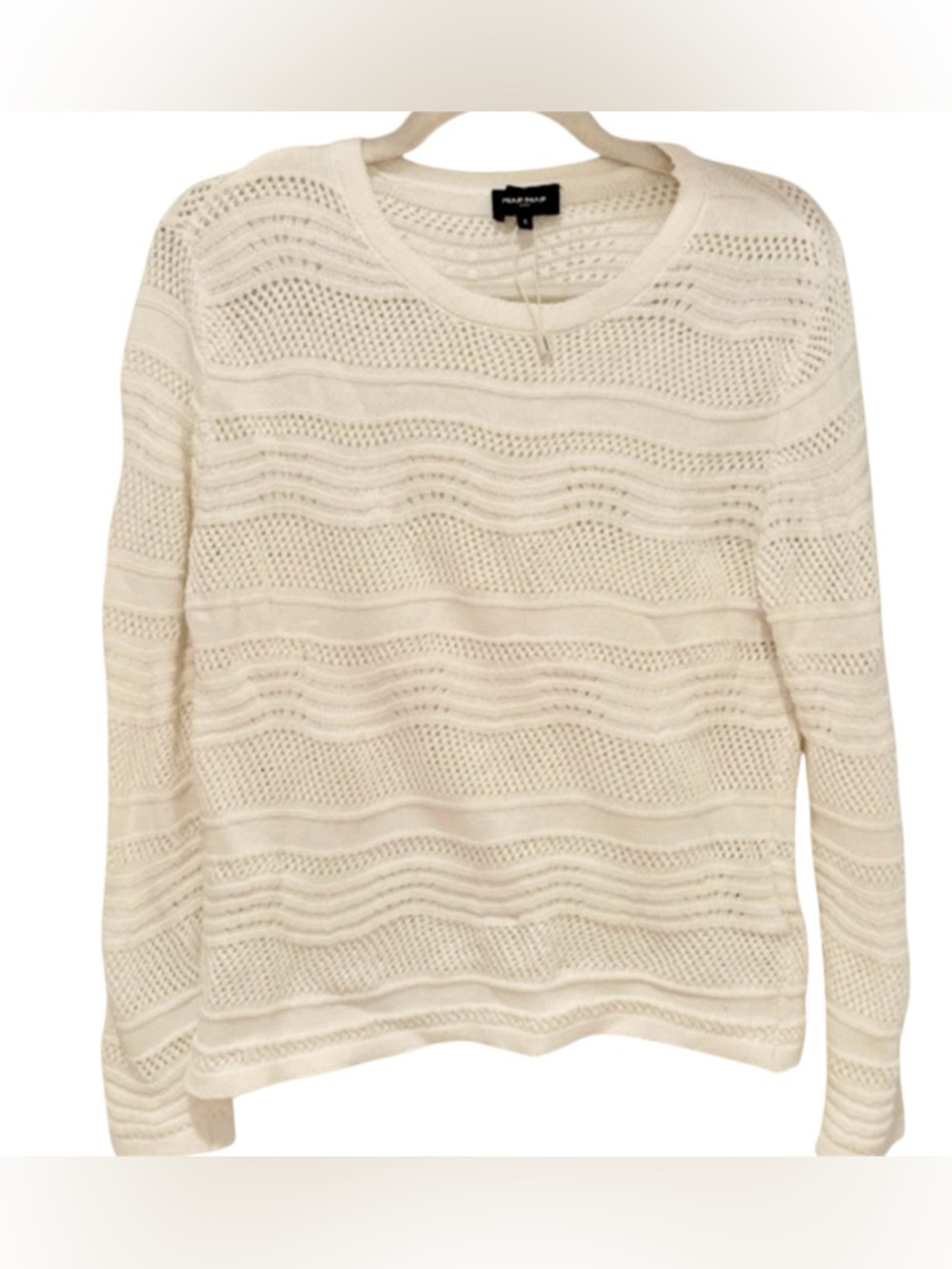 NAF NAF | white crochet knit long sleeve sweater crew neck boho sz small